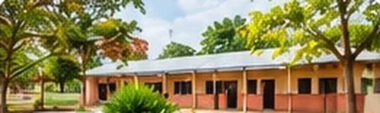 Le bâtiment d'une école togolaise, à l'ombre des arbres